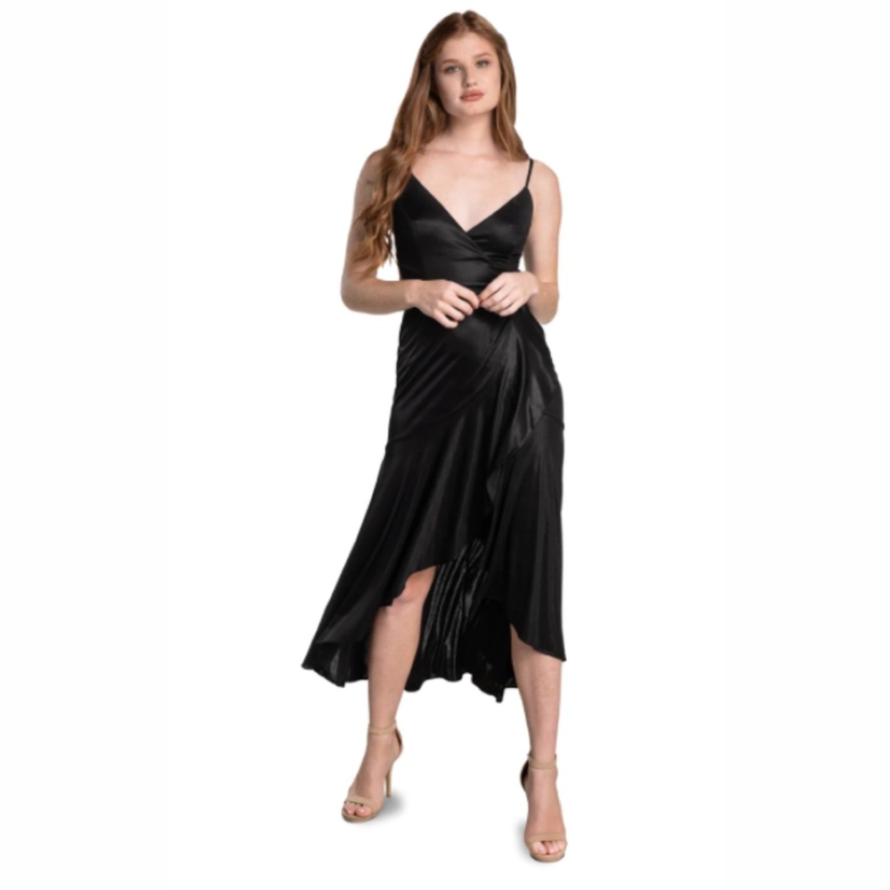 Dress the Population Salome Asymmetrical Hem Wrap Dress - Black